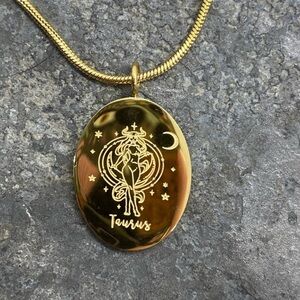 Taurus Goddess Zodiac Gold Plated Stainless Steel Pendant Necklace